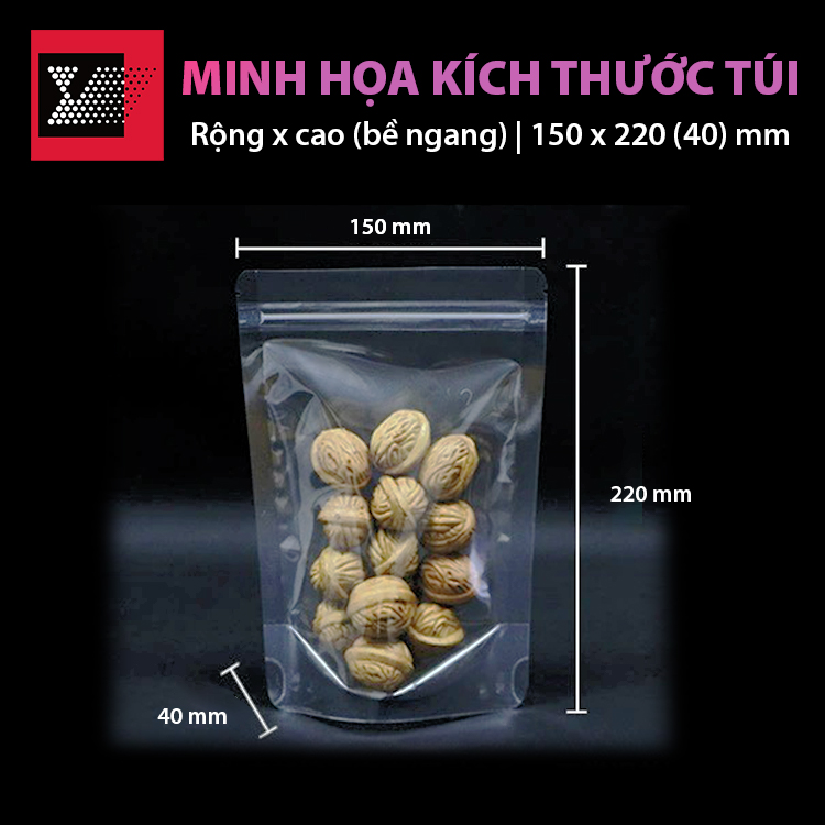Minh họa kích thước túi