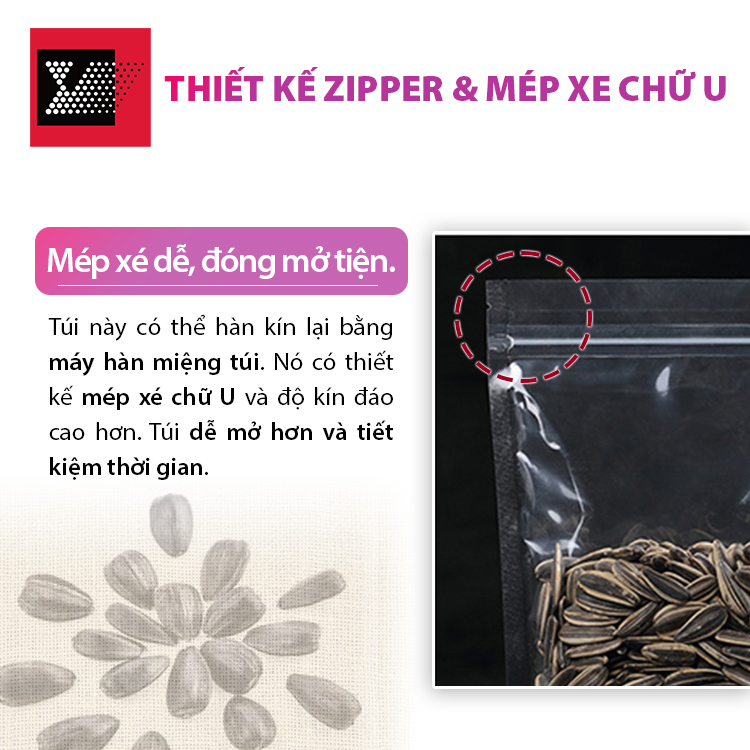 Zip và mép xé chữ U
