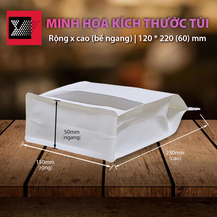 Minh họa kích thước túi