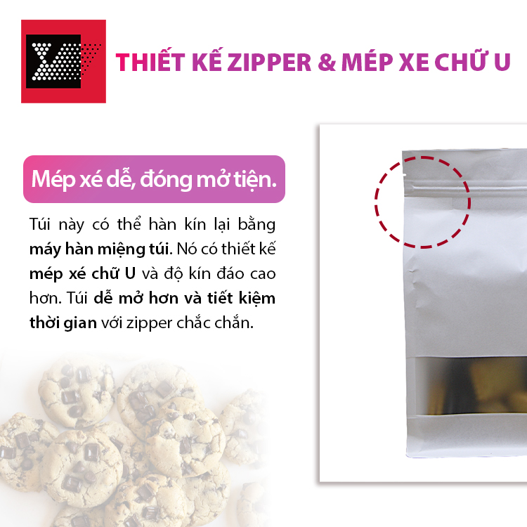 Zip và mép xé chữ U