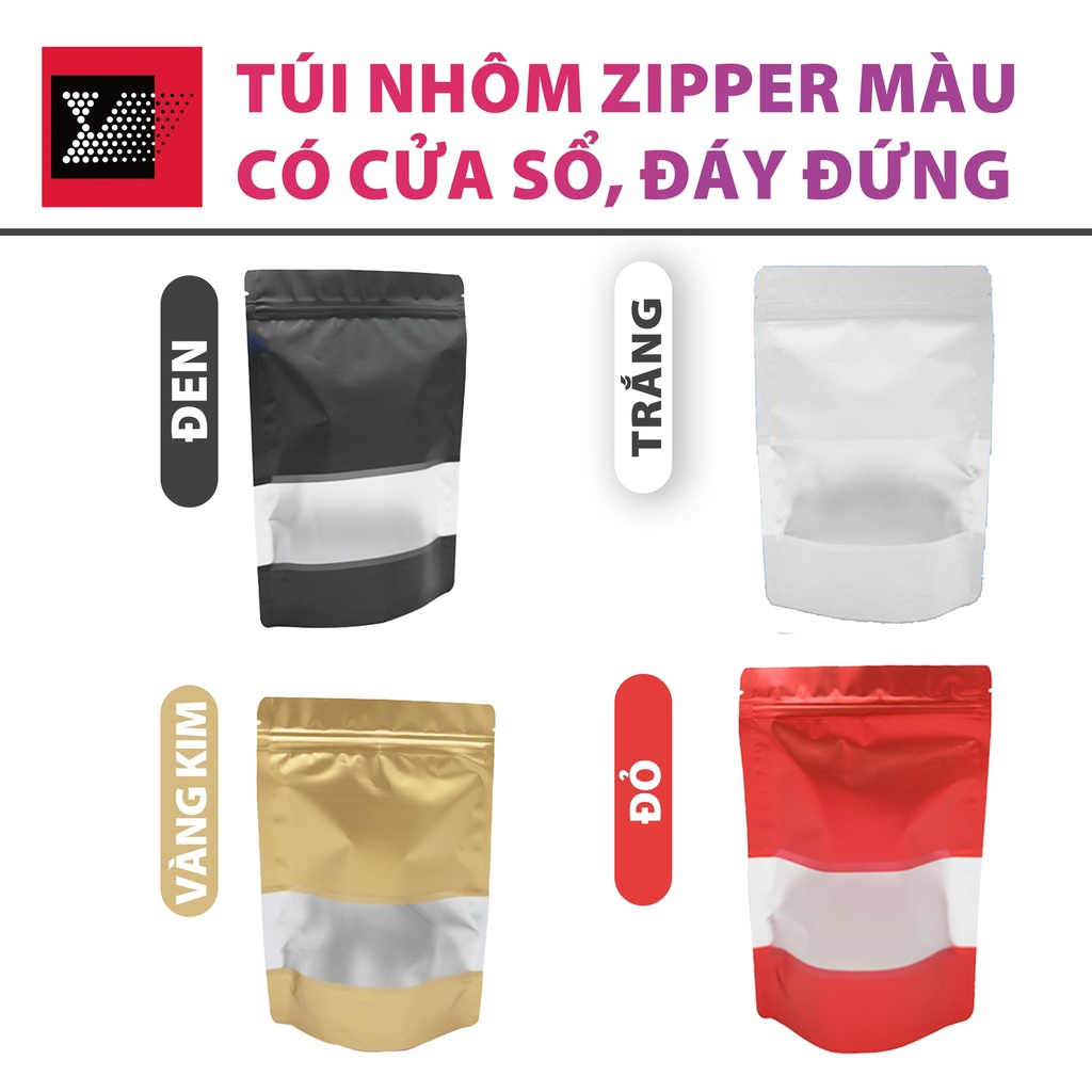 Túi nhôm zipper màu có cửa sổ đáy đứng