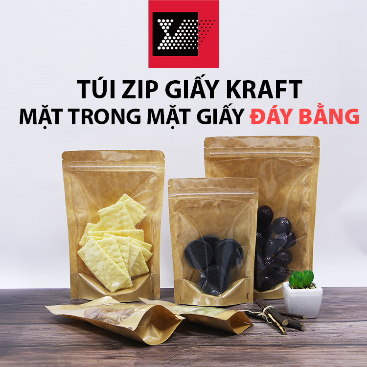 Túi zip giấy kraft mặt trong mặt giấy đáy đứng